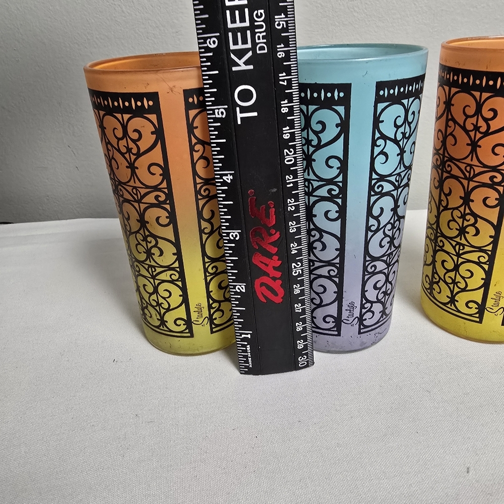 Mid Century Starlyte Vintage Madrid Scroll Rare Barware High Ball Glasses MCM - Picture 2 of 6